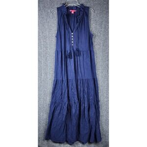 Lilly Pulitzer Maxi Dress Womens XL Navy Blue Tiered Ruffle Cotton EUC